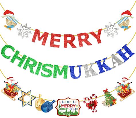 Amazon.com: Chrismukkah Decorations Banner, No-DIY Glitter Merry Chrismukkah Banner, Happy ...