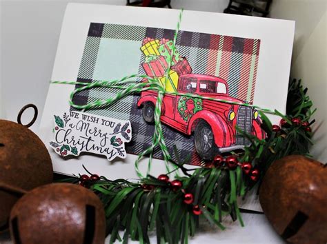 Old Red Truck Christmas Cards | ppu-crafts | Christmas cards, Blank christmas cards, Red truck