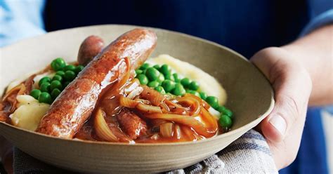 Bangers and mash with onion gravy