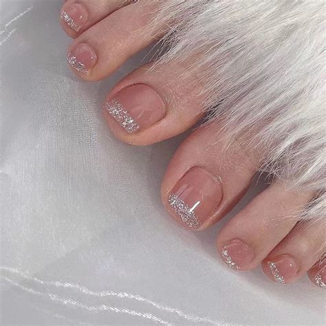 Pink Press on Toenails Short 24Pcs French Tips Nails Fake Toenails with Pink Glitter Luxury ...