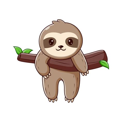 Sloth Cartoon Hanging on The Tree, Sloth Mascot Cartoon Character. Animal Icon Concept White ...