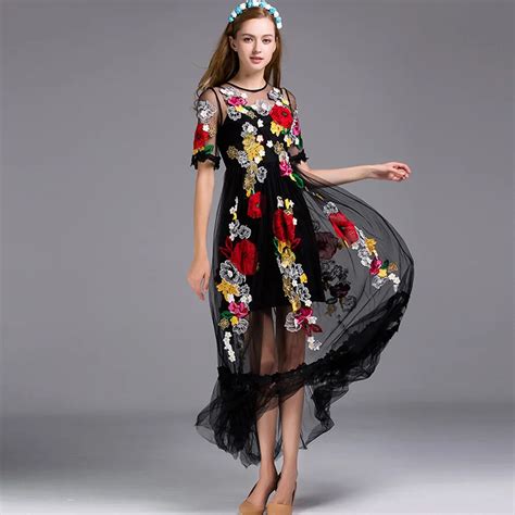 Summer dress women runway vestidos floral embroidery dresses bohemian ...