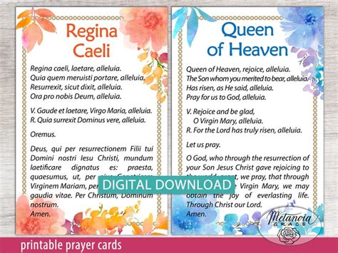 Regina Caeli Queen of Heaven Printable Prayer Card Catholic - Etsy