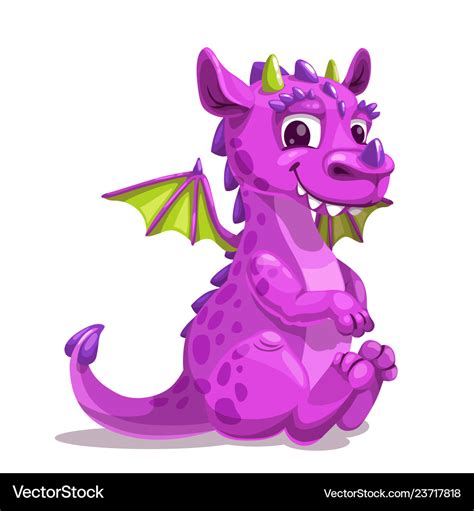 Little cute cartoon purple baby dragon Royalty Free Vector