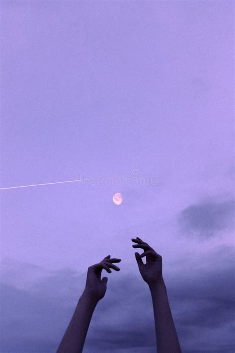 Closeup of Hands Reaching To the Crescent of the Moon on a Night Sky Stock Photo - Image of ...