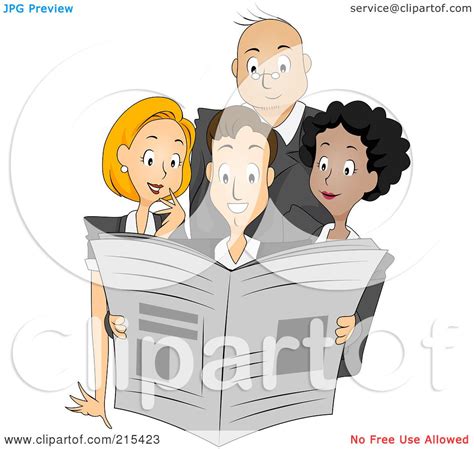 Royalty-Free (RF) Clipart Illustration of a Group Of Newspaper Publishers Reading A Paper ...