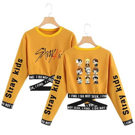 Stray Kids Cropped O Neck Sweatshirt Women Kpop Long Sleeve Sweatshirt 2019 Hot Sale Streetwear ...