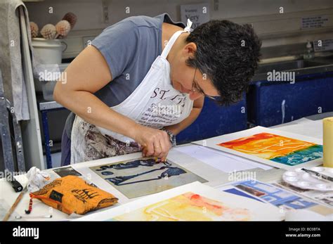 A printmaker in a Creative Arts Studio Stock Photo - Alamy