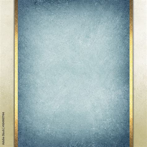 formal elegant light blue paper background with blue center and beige border and gold ribbon or ...