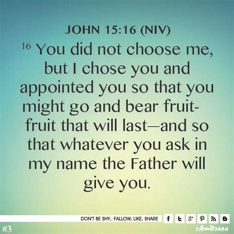 john 15 16 niv you did not choose me, but i chose you and appointed you so that you might go and ...