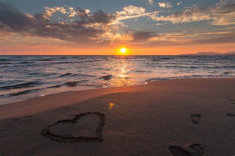 Love Heart Beach Sunset Ocean Royalty Free Photo