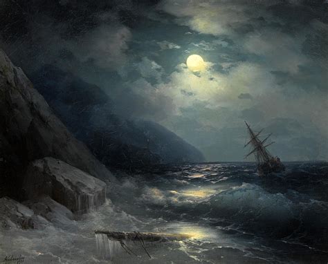 Moonlit Landscape with a Ship Painting by Ivan Konstantinovich ...