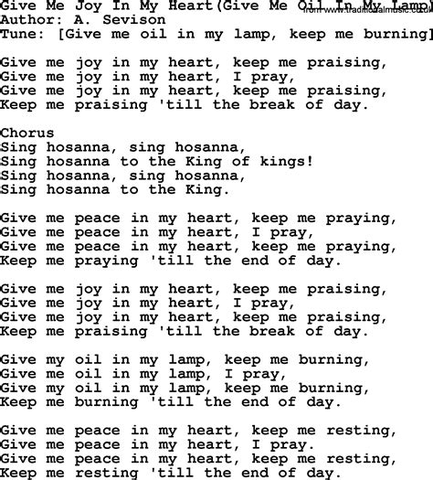 Most Popular Church Hymns and Songs: Give Me Joy In My Heart(Give Me ...