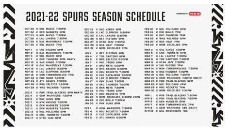 San Antonio Spurs 2021-22 NBA Regular Season Schedule : r/NBASpurs