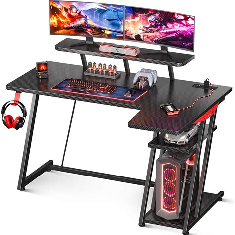 Buy MOTPK Gaming Desk L Shaped, Small Corner Desk with Storage Shelf & Power Outlets, Computer ...