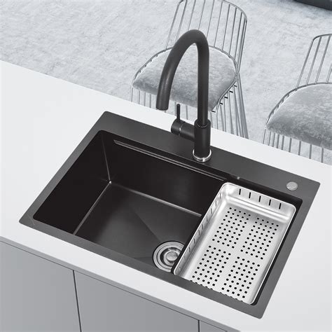 Black Single Bowl Kitchen Sink 23.62*18.11" Stainless Steel Kitchen Wash Basin