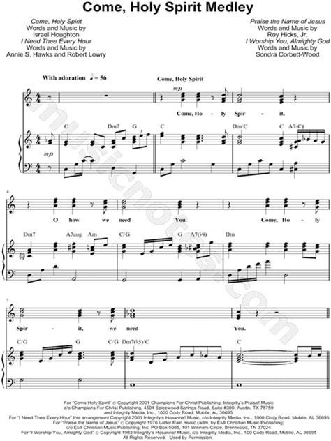 Israel Houghton "Come, Holy Spirit Medley" Sheet Music in C Major (transposable) - Download ...