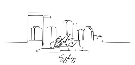 Single continuous line drawing of Sydney city skyline, Australia. Famous city scraper landscape ...