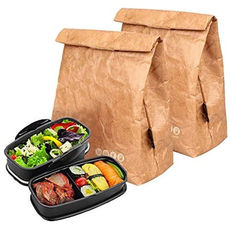 Hangnuo 2 Pack Insulated Brown Paper Lunch Bags Large Reusable Lunch Sack - 10" x 8" x 4.3 ...