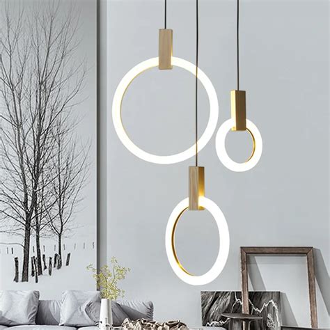 Creative Wood Ring Pendant Light LED Pendant Lamp Arts Cafe Bar ...