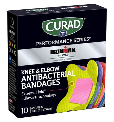 Curad Performance Series Extreme Hold Antibacterial Knee & Elbow Adhesive Bandages, 10 count ...