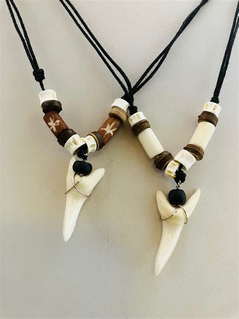 Real LARGE Mako Shark Tooth Teeth Pendant Cord Bone Bead Surf Necklace ...