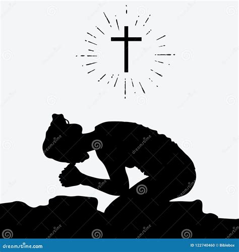 Silhouette Of A Woman Kneeling In Prayer Vector Illustration | CartoonDealer.com #122740460