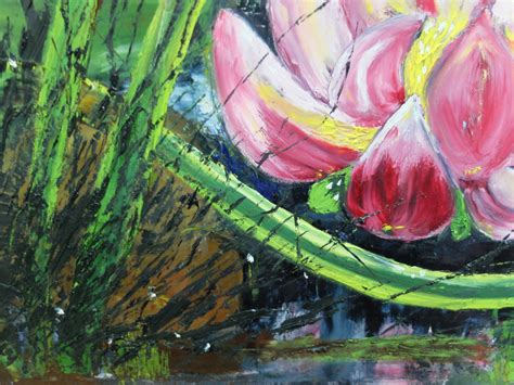 Pink Lotus Oil Painting Canvas Originalfeng Shui Water Lily - Etsy