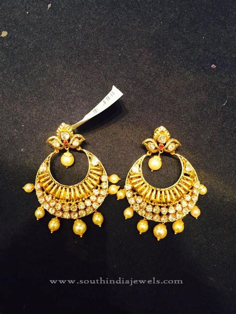 22K Gold Simple Chandbali Earrings Design ~ South India Jewels