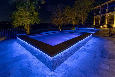 Blue Linear LED Strip Lighting on Pool Patio | Light Up Nashville