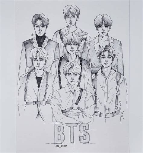 Bts Group Photo Drawing Easy - BTSRYMA