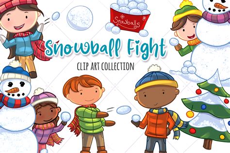 Holiday Snowball Fight Clip Art (105892) | Illustrations | Design Bundles