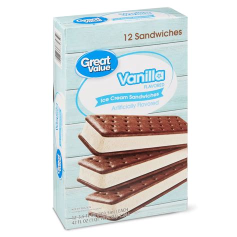 Great Value Vanilla Flavored Ice Cream Sandwiches, 42 oz, 12 Count ...