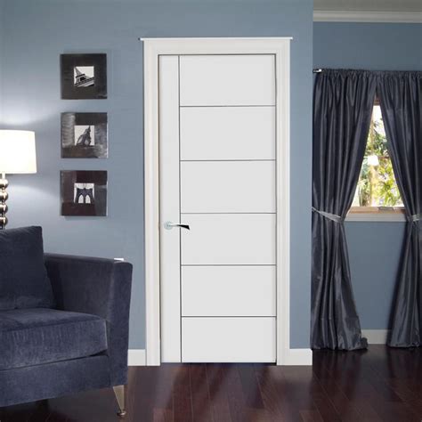 Steves & Sons 30 in. x 80 in. V-Groove White Primed Barn Door Style Solid Core Wood Single ...