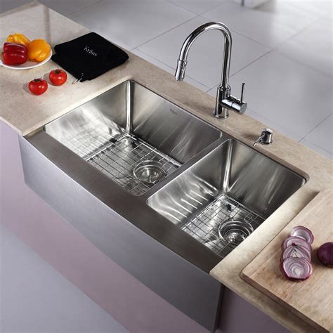 Kraus Farmhouse 33" 60/40 Double Bowl Kitchen Sink & Reviews | Wayfair