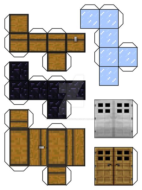 Minecraft papercraft chest1,2, obsidian, ice,doors by GalaxyArtProduction2 on DeviantArt