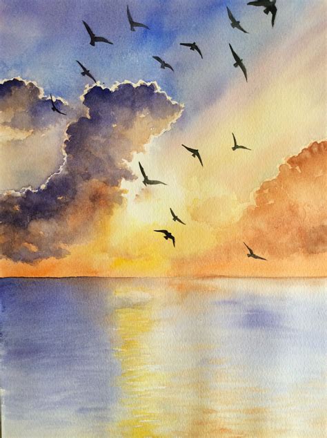 √ Watercolor Sunset Painting