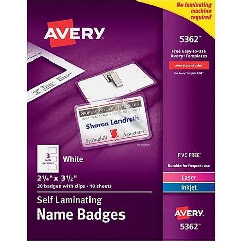 Avery® Self-Laminating Name Tags with Clips, 2" x 3 1/4" | Staples