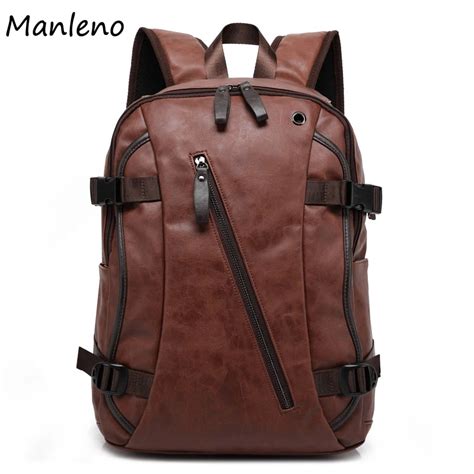 Manleno Vintage PU Leather Backpack Fashion Backpack Men Backpack for ...