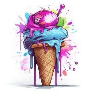 Graffiti Ice Cream Cone Colorful Clipart Art Printable 20 High Quality Jpgs Digital Download ...