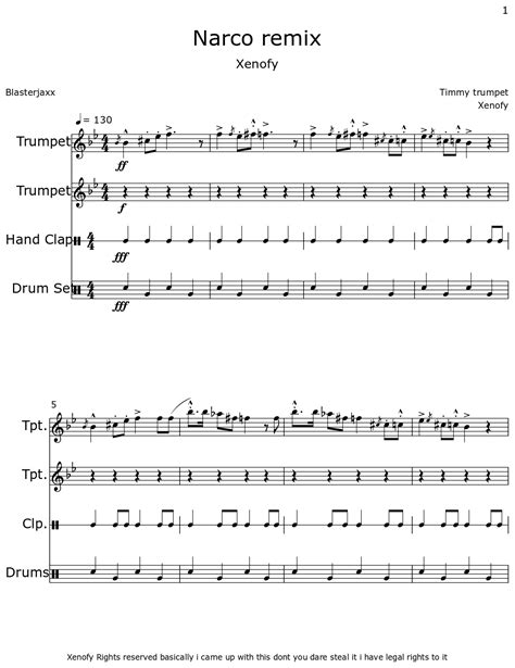 Narco remix - Sheet music for Trumpet, Hand Clap, Drum Set