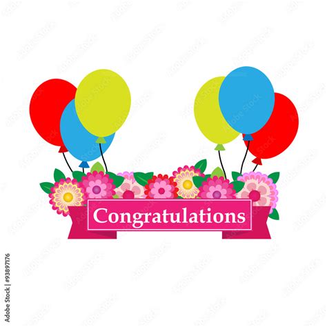 Congratulations sign has flower and balloons vector Stock Illustration | Adobe Stock