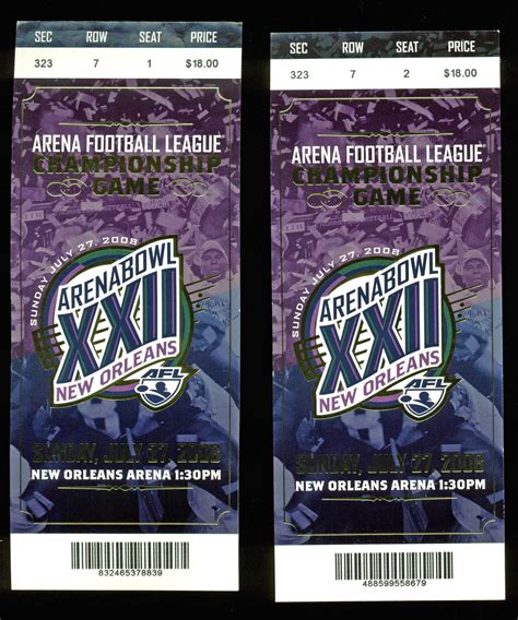 Pair (2) Arena Football League 2008 Arena Bowl XXII Tickets Un-signed ...