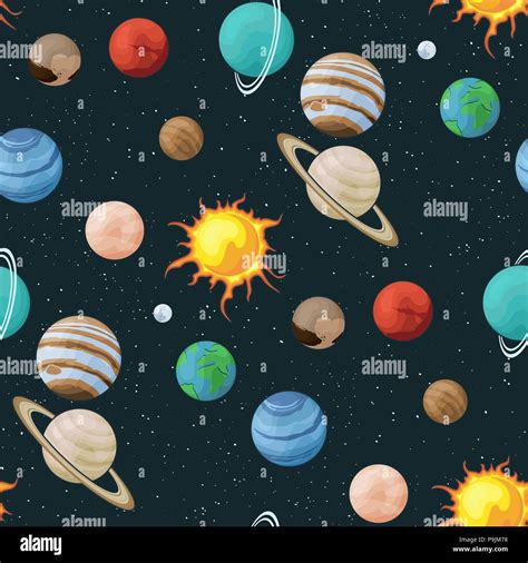 Solar system vector seamless pattern of planets in space universe ...