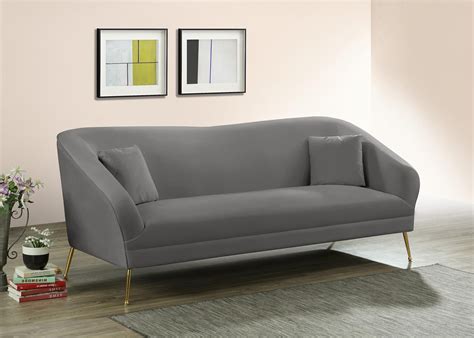 Grey Velvet Curved Sofa Set 2Pcs HERMOSA 658Grey Meridian Mid-Century ...