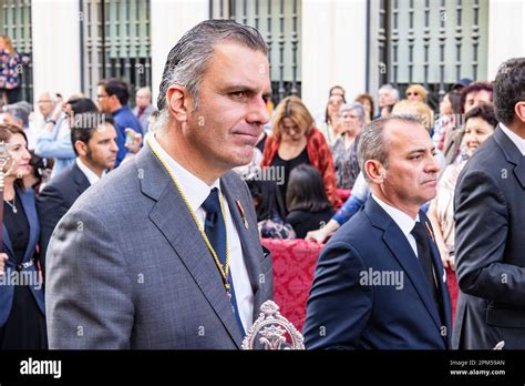 Huelva, Spain - April 1, 2023: Javier Ortega Smith, one of the leaders of the political party ...