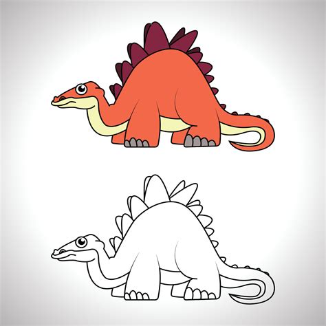 Cute dinosaur cartoon with line art, dinosaur for coloring book with color less drawing icon ...