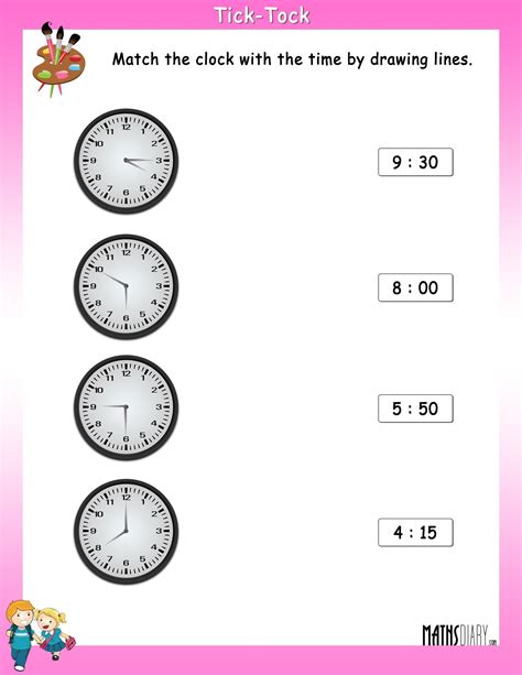 Match the Clock with the Time - Math Worksheets - MathsDiary.com