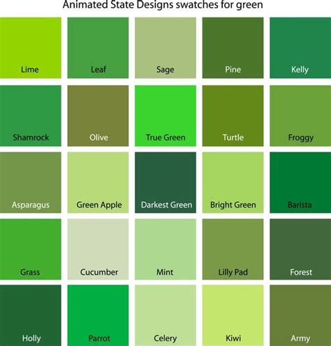 the color chart for different shades of green