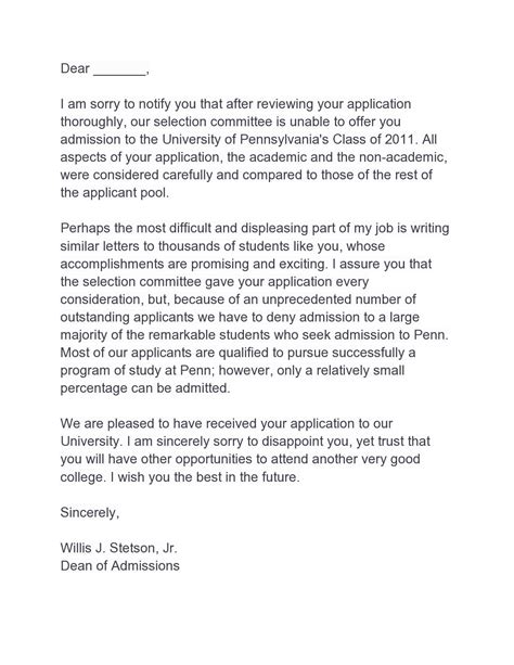 29 College Rejection Letters (Decline letters) - TemplateArchive